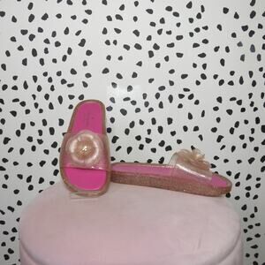 Kate Spade Pink Glitter Splash Jelly Flower Embellished Slide Sandals